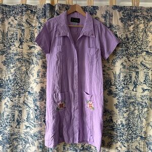 Hecho en Mexico Lavender GUAYABERA Button-Up Dress 100% linen W 3 side buttons